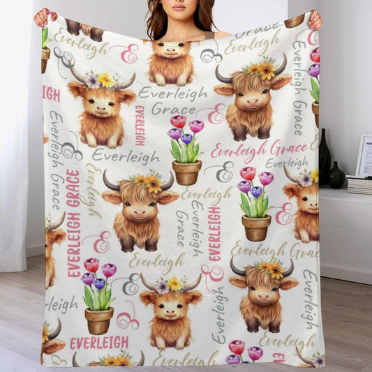 ️Personalized Name Baby Blanket Girl Animal Cow Blanket