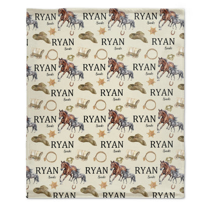 ️Cowboy Swaddle Baby Blanket - Personalized Name Swaddle Blanket - Cowboy Ranch Baby Blanket