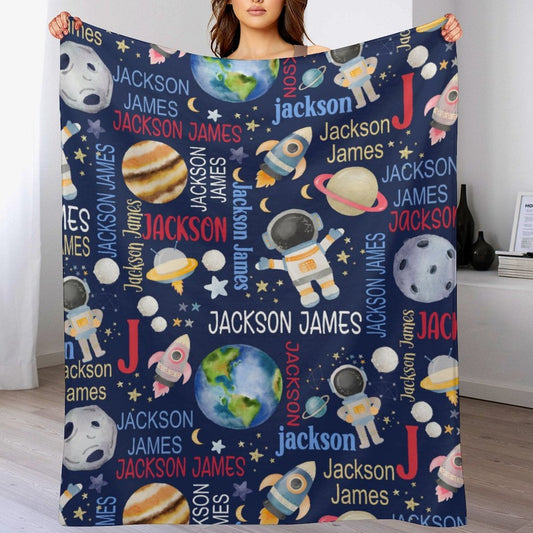 ️Personalized Outer Space Theme Custom Name Pattern Baby Blanket