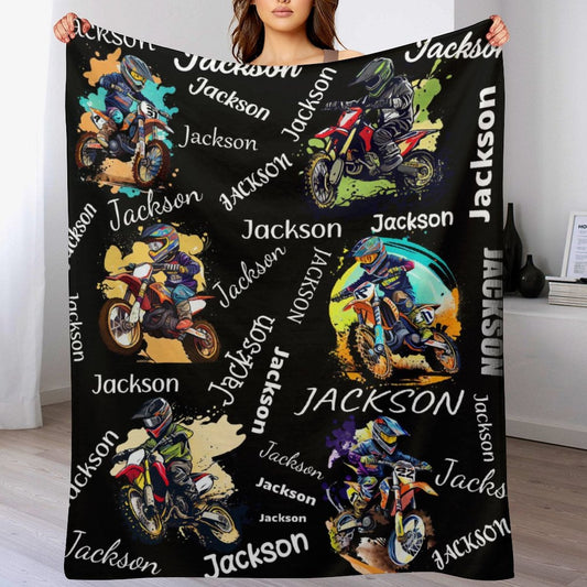 ️Personalized Custom Name Motocross Rider  Blankets Blanket For Kids