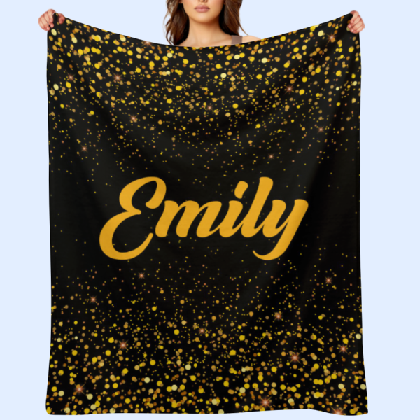 ️Sparkling Gold Glitter Personalized blanket with Name - Birthday Anniversary Gift