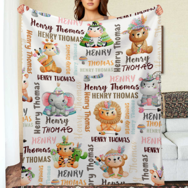 ️ Personalized Woodland Animals Baby Soft Blanket - Birthday Gifts for Baby Kids