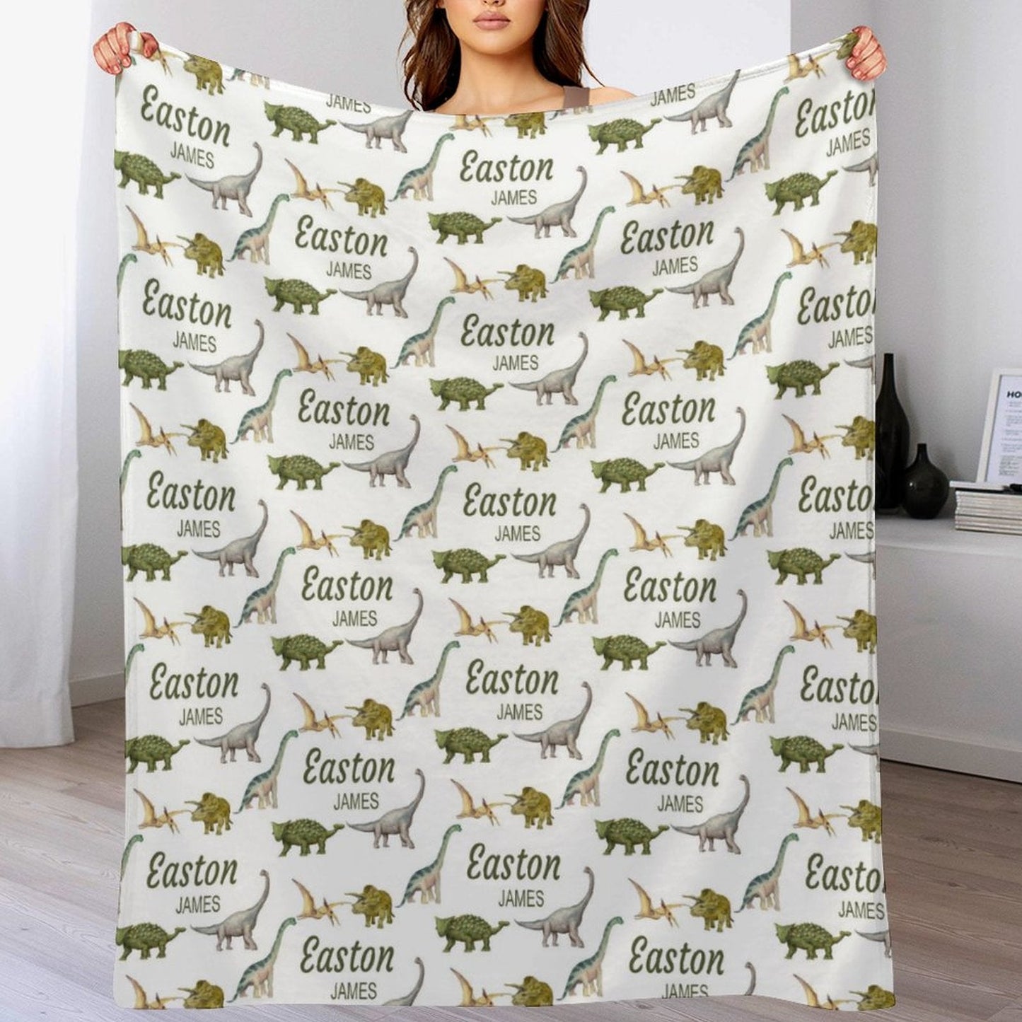 ️Personalized Swaddle Blanket, Dinosaur Theme, Baby Shower Gift, Newborn Boy Swaddle, Custom Swaddle Blanket