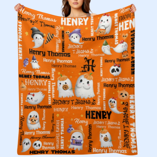 ️Halloween Cute Ghost Name Custom Blanket - Halloween Gifts