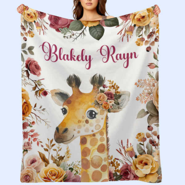 ️Personalized Floral Giraffe Baby Animals Blanket