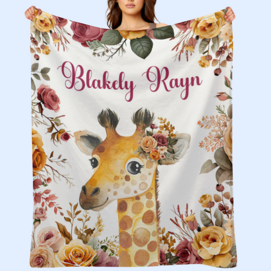 ️Personalized Floral Giraffe Baby Animals Blanket