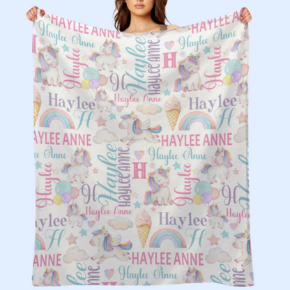 ️Rainbow Unicorn Name Custom Blanket