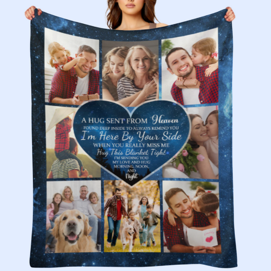 (Photo Inserted) Hugs From Heaven - Personalized Blanket - Memorial Gift For Family, Remembrance, Grief Gift, Sympathy Gift