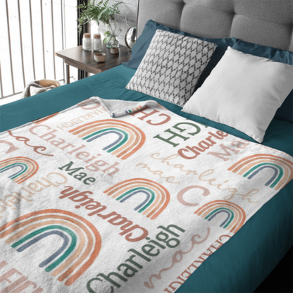 ️ Personalized Modern Rainbow Name Pattern Baby Blanket