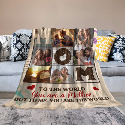 Mom Is The World - Personalized Blanket - Gift For Mom - From Son, Daughter, Husband