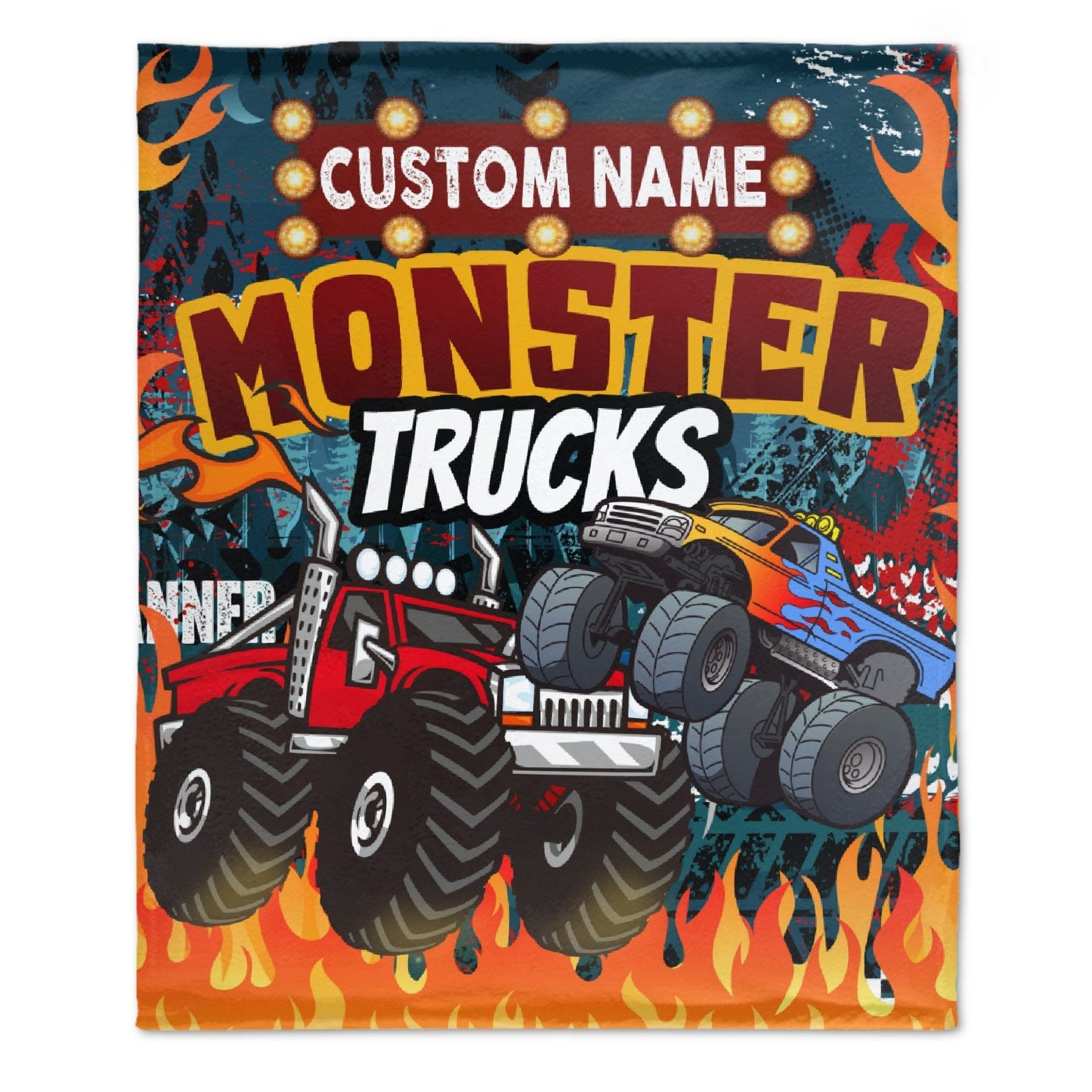 ️Custom Name Monster Cartoon Truck Kids Blanket