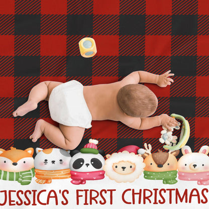️Custom Baby's First Merry Xmas Buffalo Plaid  Blanket Blanket