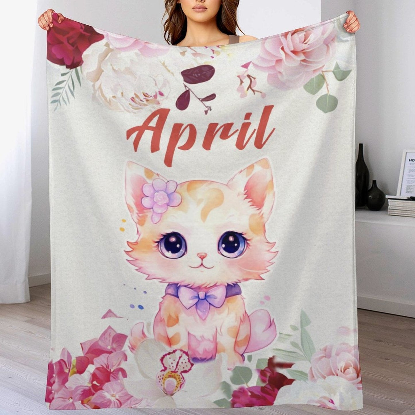 ️Customized Name Cute Kitten Blanket Soft Warm Plush Blanket Sofa Office