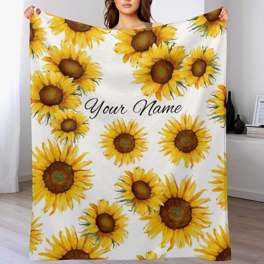️Personalized Custom Sunflower Blanket with Name for Adults Kids Baby