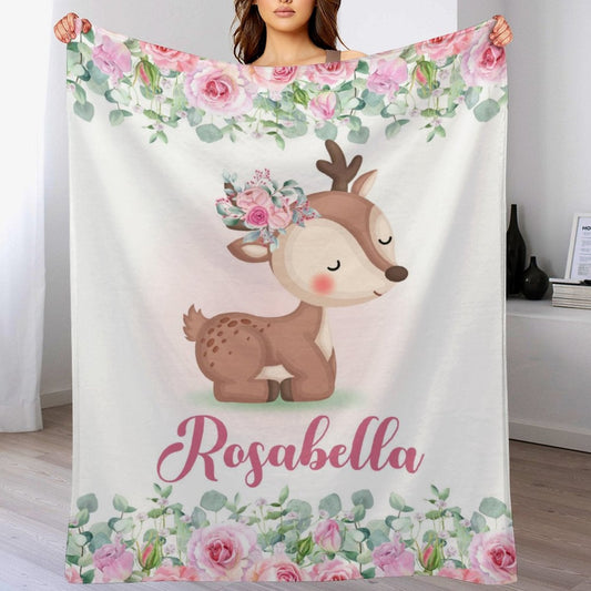 ️Personalized Customized Name Baby Girl Blanket-Baby Deer Blankets