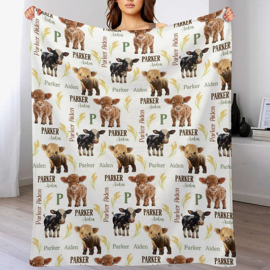 ️Personalized Cow Baby Blanket, Farm Baby Blanket, Farm Animal Baby Shower Gift