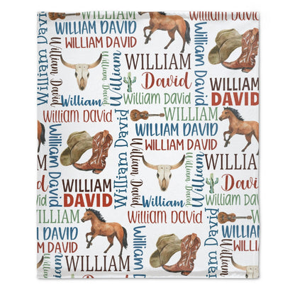 Personalized Baby Boy Cowboy Name Pattern Blanket-Western Theme