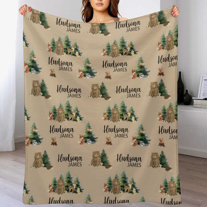 ️Personalized Forest Animal Blanket - Custom Baby Name Woodland Blanket, Wildlife Name Blanket