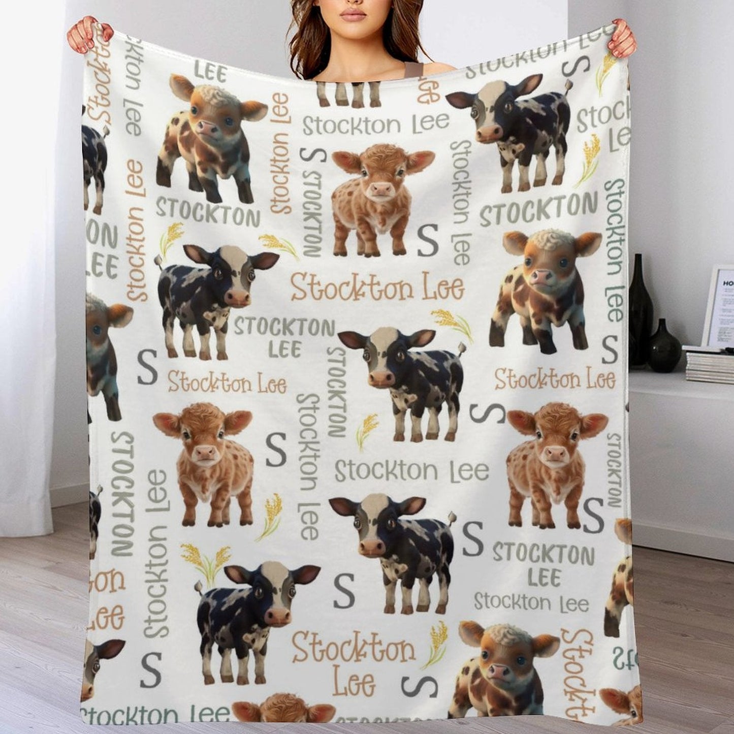 ️Personalized Name Custom Cow Baby Blanket