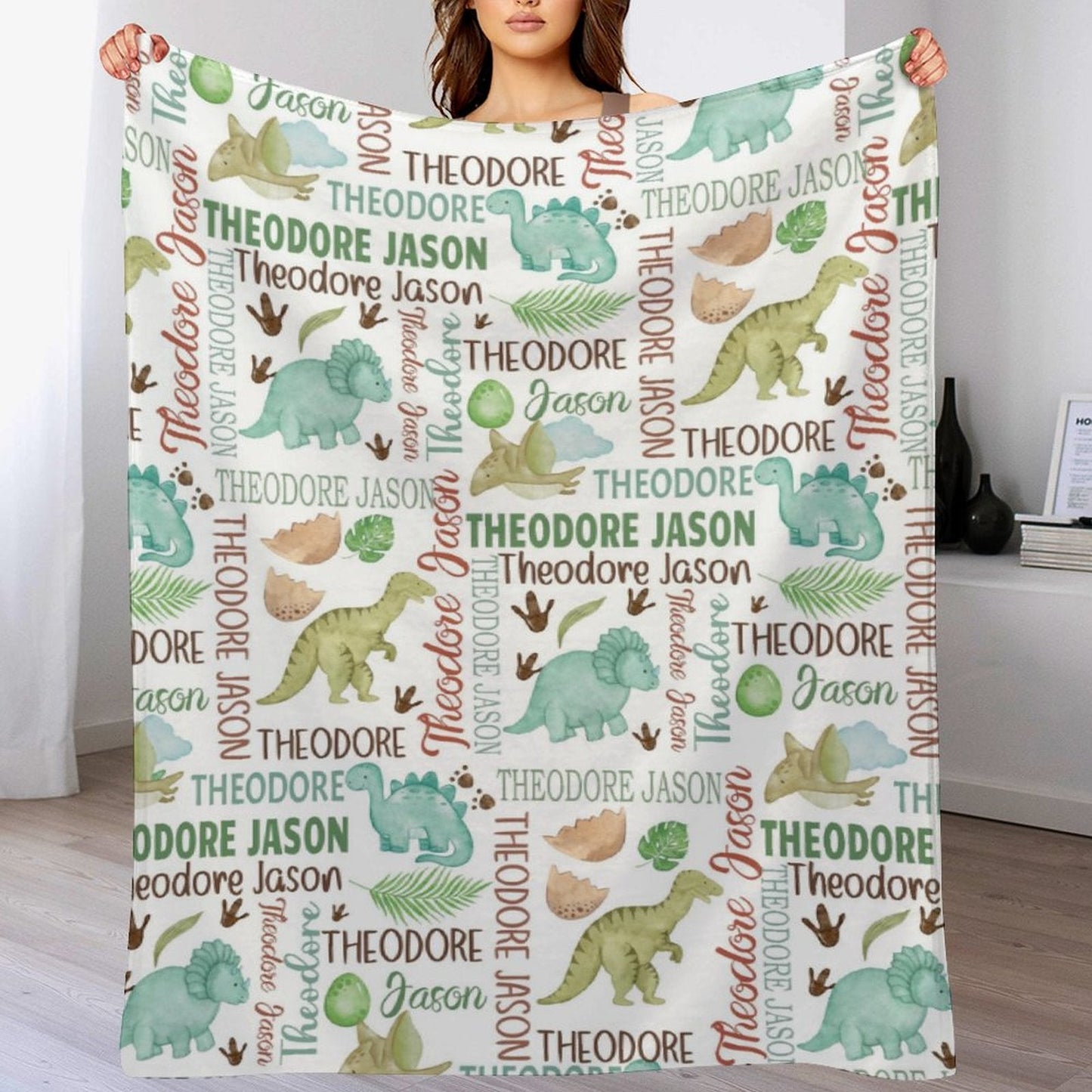 ️Baby Boy Personalized Dinosaur Baby Name Blanket