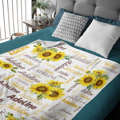 ️Personalized Customized Name Sunflower Blanket for Kids Baby Family