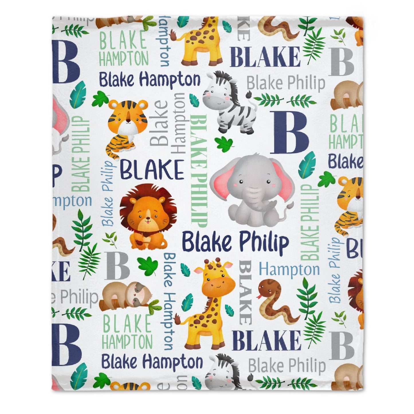 ️Personalized Blanket - Custom Name Jungle Animal Blanket - Sherpa Throw Blanket - Animal Blanket