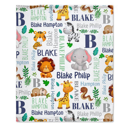 ️Personalized Blanket - Custom Name Jungle Animal Blanket - Sherpa Throw Blanket - Animal Blanket