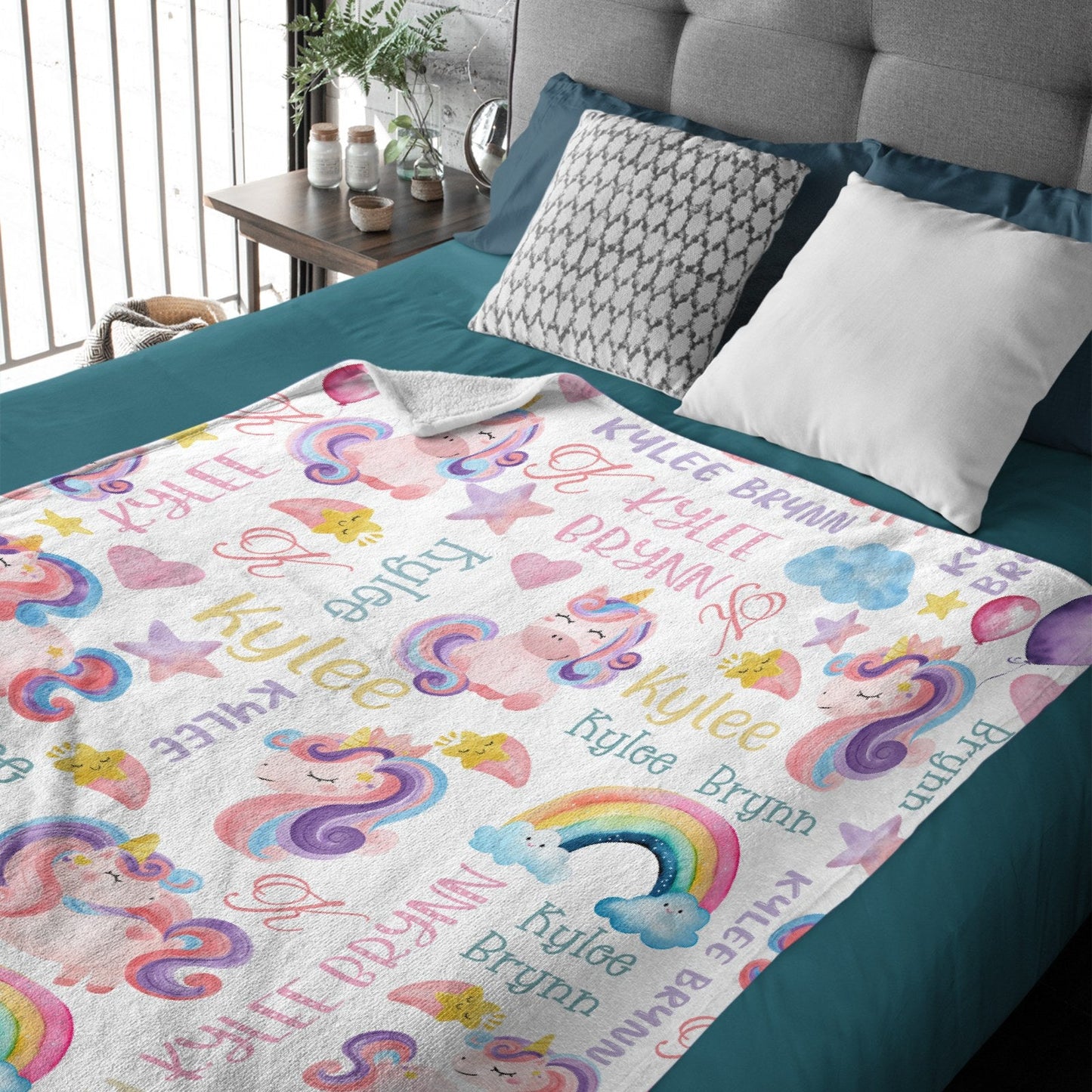 ️Rainbow Unicorn Baby Name Blanket