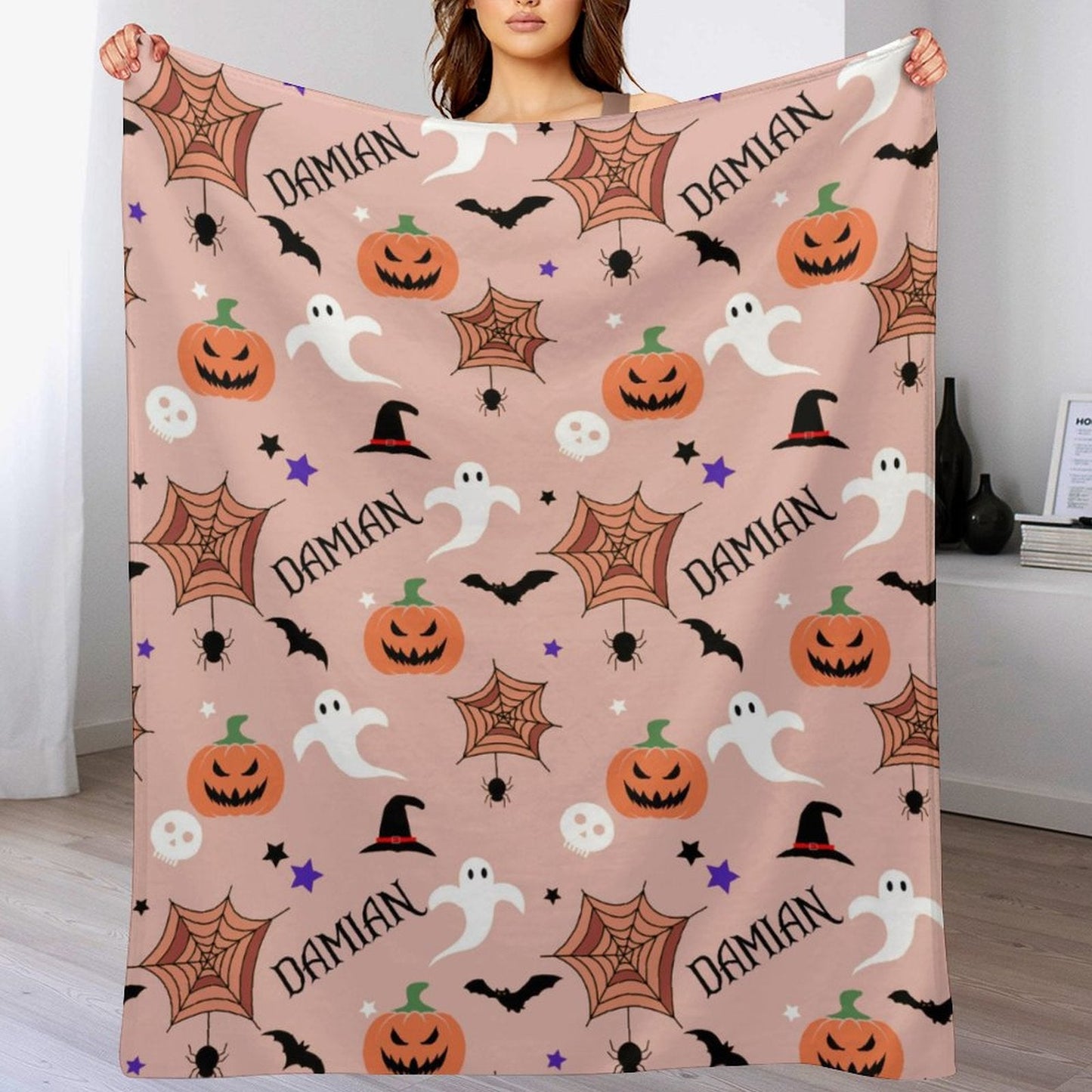 ️Personalized Custom Name Blanket-Halloween Pumpkin ghost