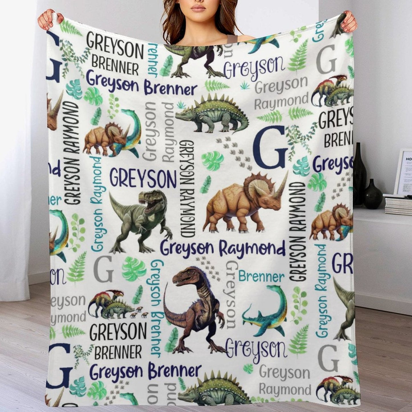 ️Personalized Dinosaur Blanket - Custom Dinosaur Name Blanket