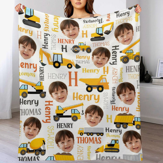 Personalized Custom Kid's Face Engineering vehicle blanket