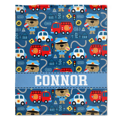 ️Transportation Ambulance Fire Fighter Personalized Name Baby Blanket