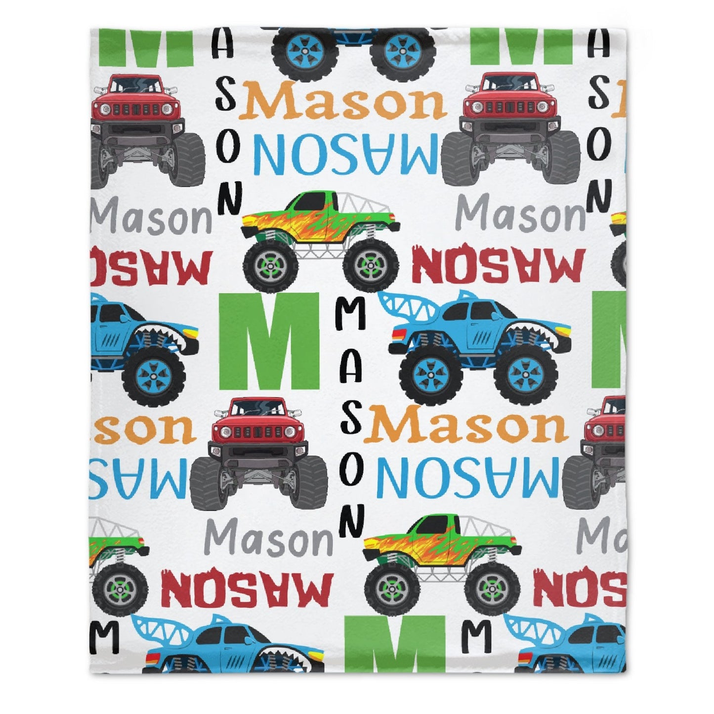 ️Personalized Monster Trucks Name Blanket