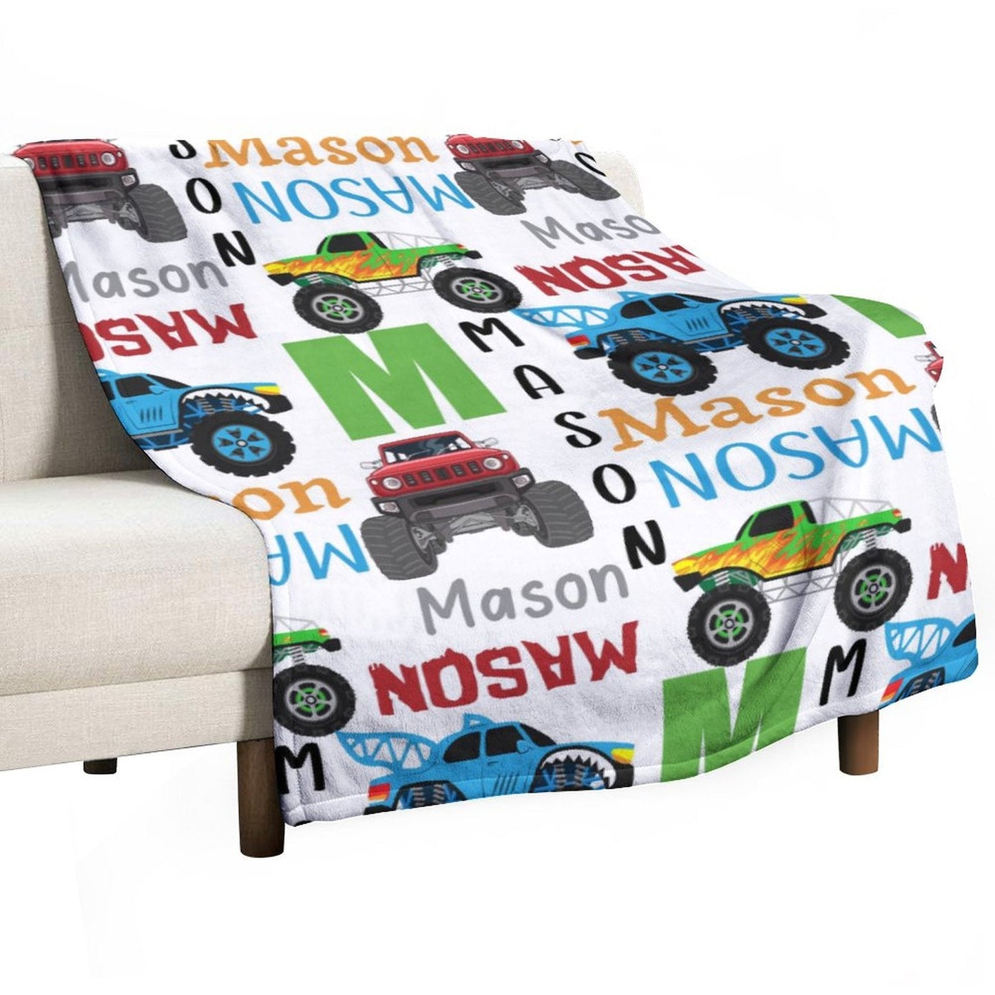 ️Personalized Monster Trucks Name Blanket