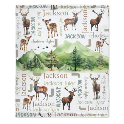 ️Personalized Woodland Deer Name Pattern Baby Blanket