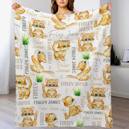 ️Personalized Name Animal Tiger Baby Blanket
