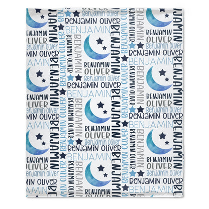 ️Personalized Custom Baby Name Moon and Stars Blanket