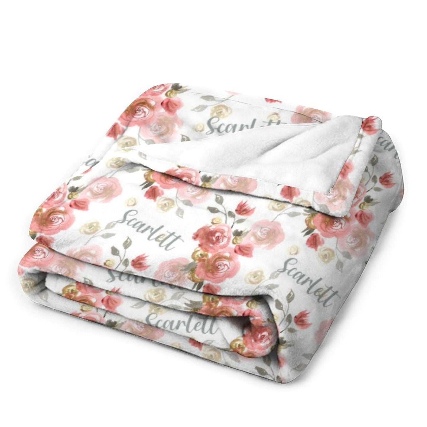 ️Personalized Baby Name Blanket - Soft Floral Rose Blanket Plush Sherpa