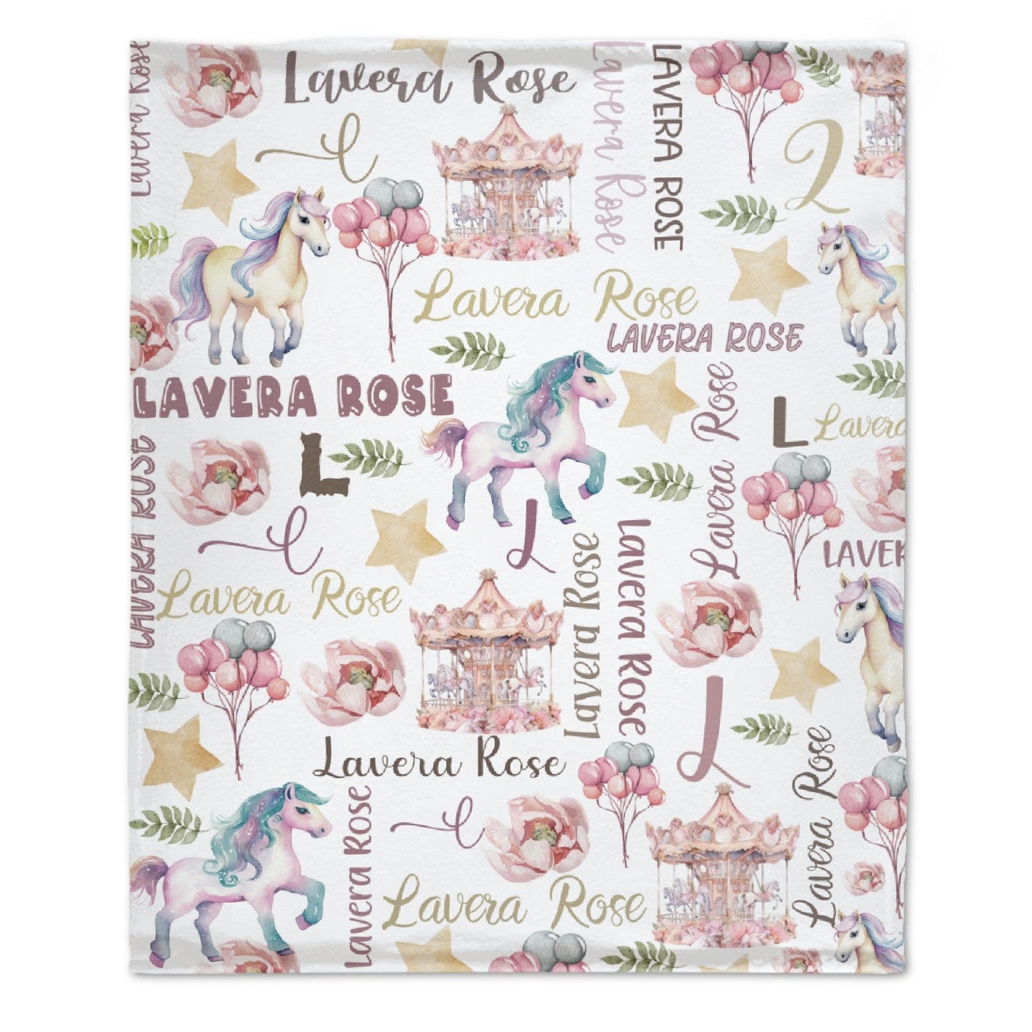 ️Personalized Baby Blanket, Horse Sherpa Blanket, Personalized Baby Girl Blanket, Floral Horse Theme