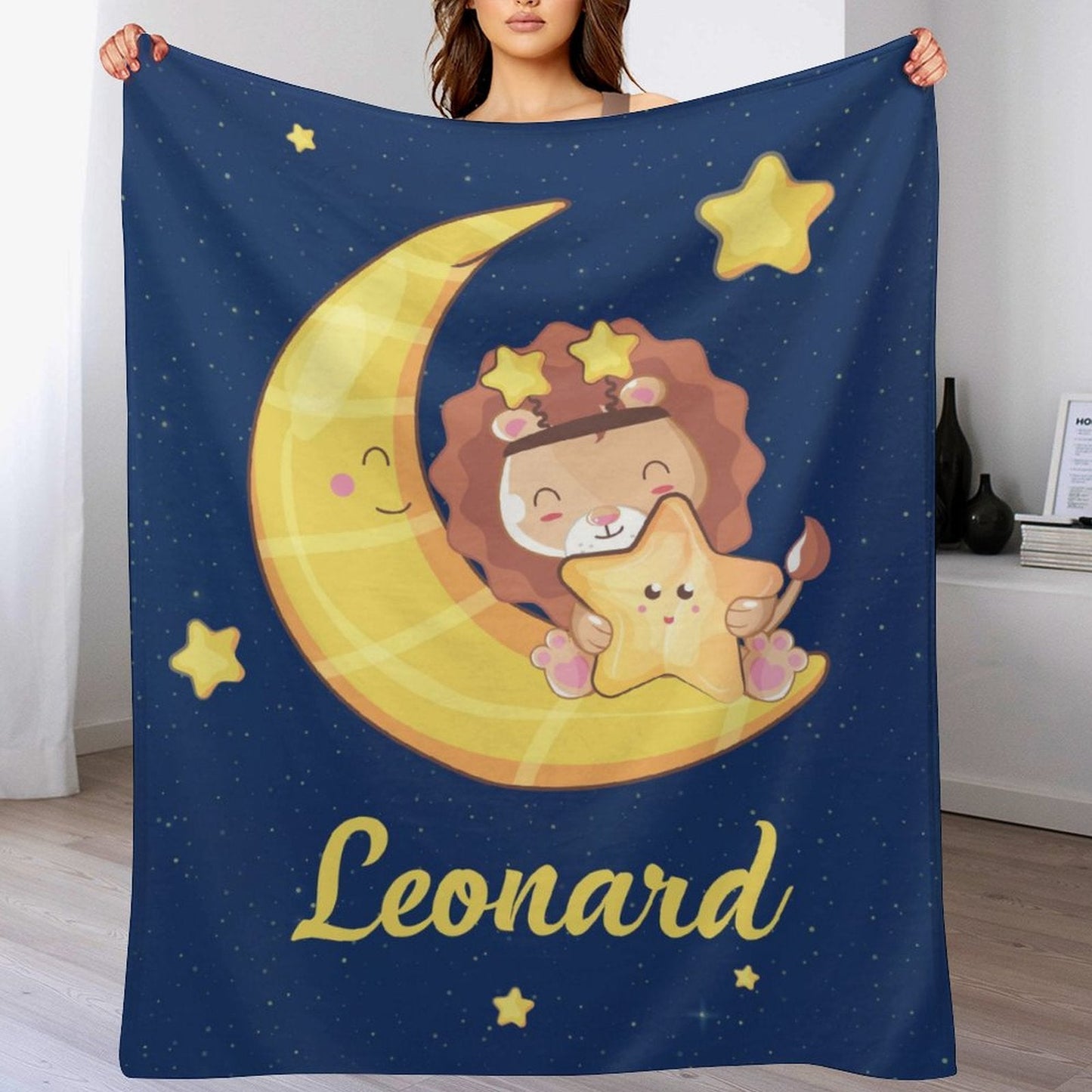 ️Personalized Baby Boy Moon Lion Blanket