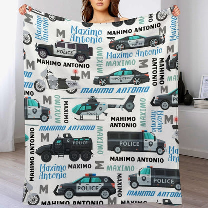 ️Personalized Police Car Helicopter Name Blanket