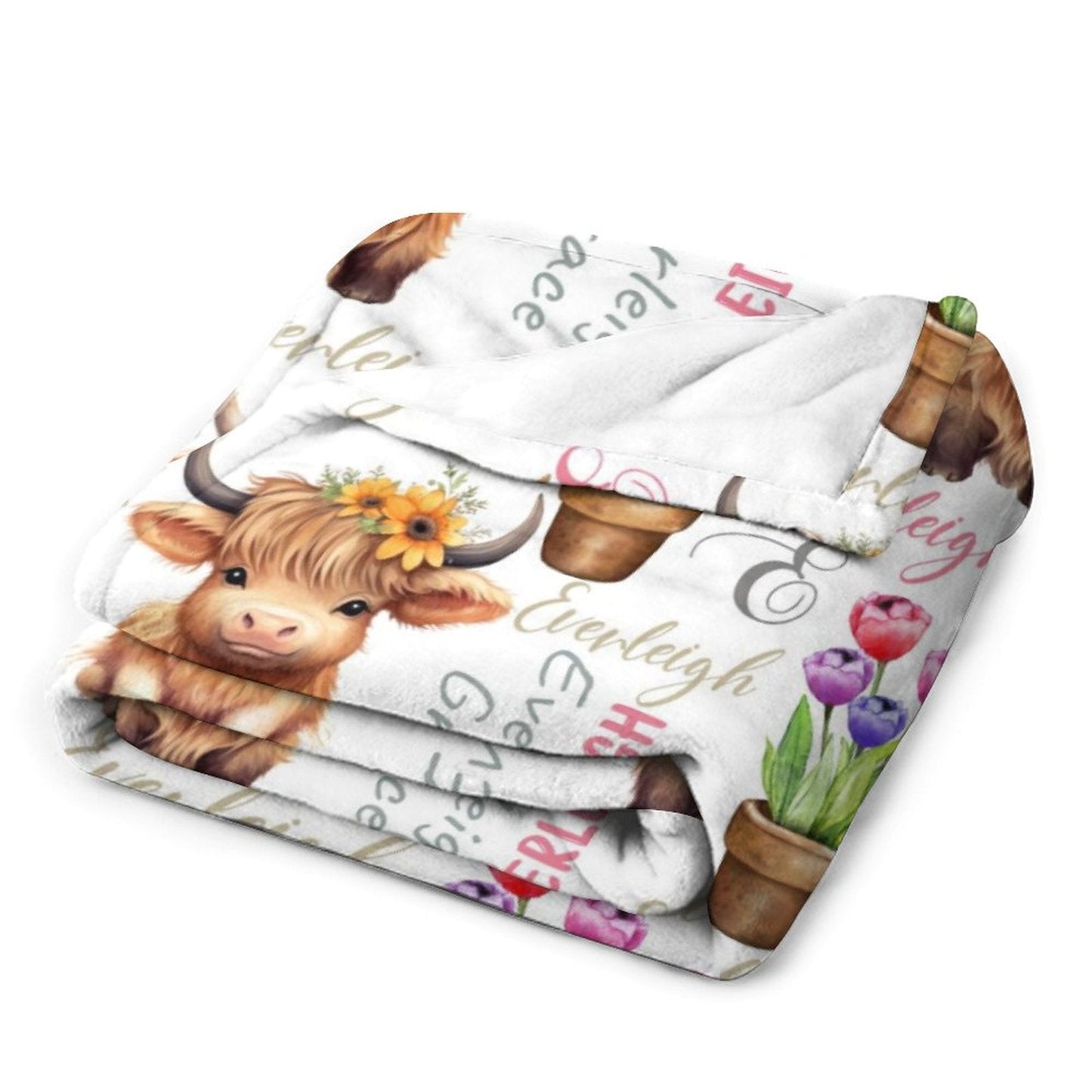 ️Personalized Name Baby Blanket Girl Animal Cow Blanket