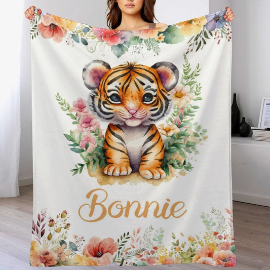 ️Custom Name Baby Tiger Throw Blanket