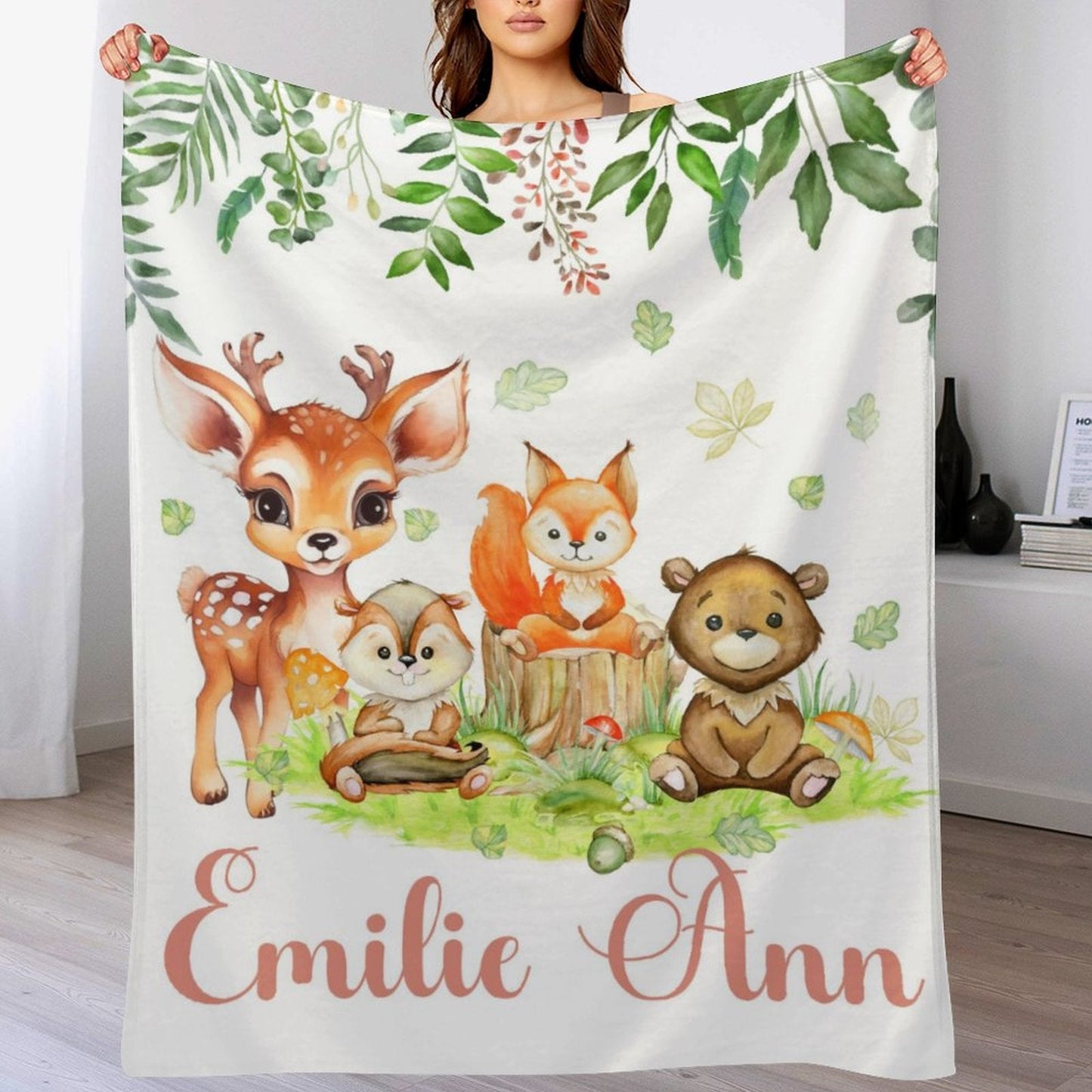 ️Personalized Woodland Animal Names Custom Blanket