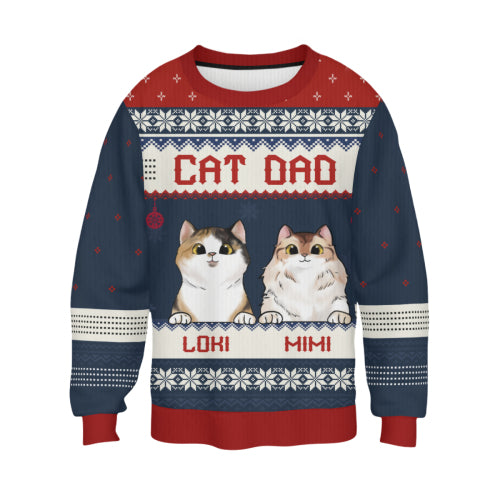 Merry Christmas, Cat Mom Cat Dad - Personalized Custom Unisex Ugly Christmas Sweatshirt