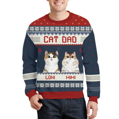 Merry Christmas, Cat Mom Cat Dad - Personalized Custom Unisex Ugly Christmas Sweatshirt