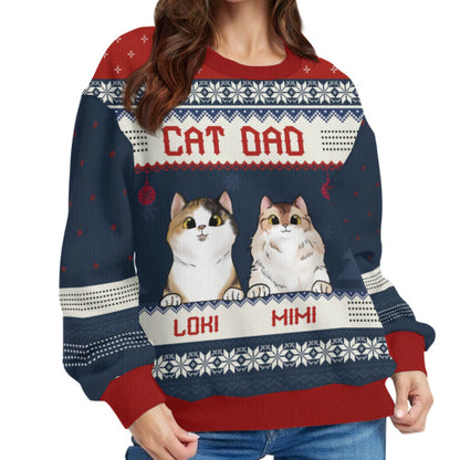 Merry Christmas, Cat Mom Cat Dad - Personalized Custom Unisex Ugly Christmas Sweatshirt