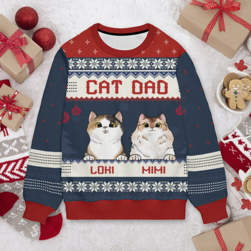 Merry Christmas, Cat Mom Cat Dad - Personalized Custom Unisex Ugly Christmas Sweatshirt