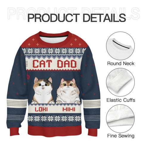 Merry Christmas, Cat Mom Cat Dad - Personalized Custom Unisex Ugly Christmas Sweatshirt