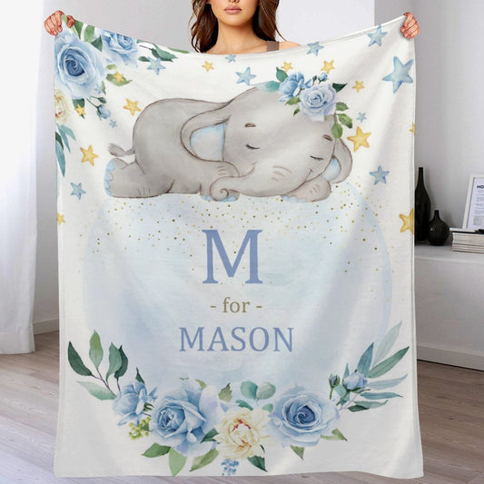 ️Customized Baby elephant Blanket With Personalized Name For Baby boys and girls
